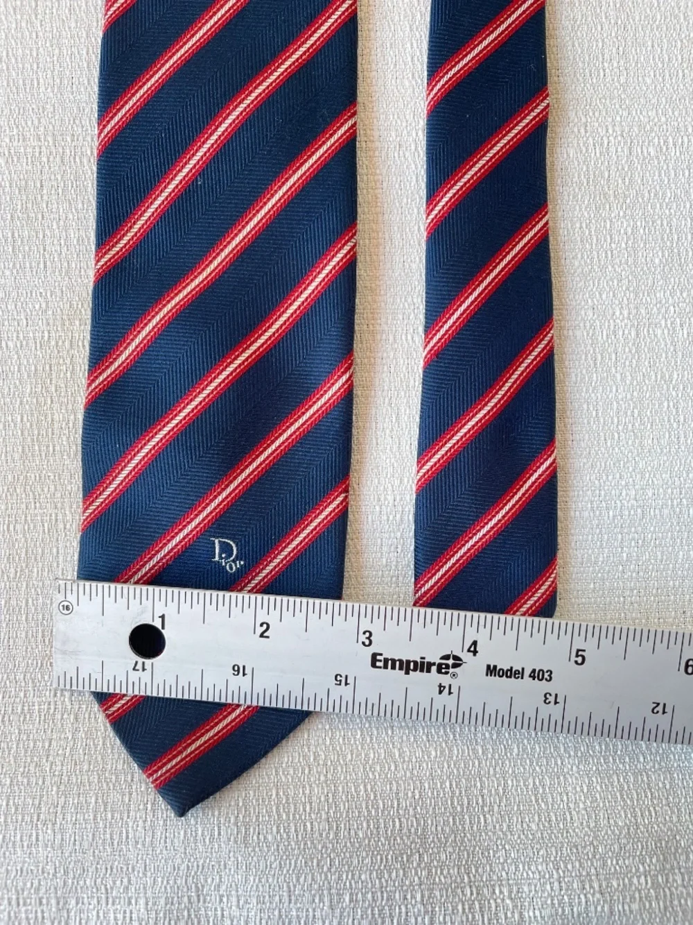 Dior Blue Tie with Red and White Stripes